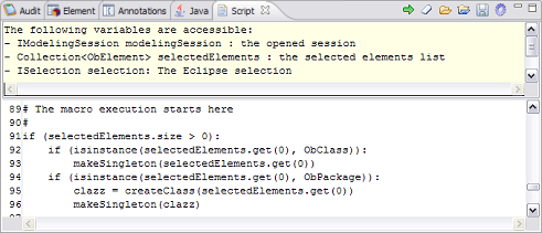 The Modelio script editor