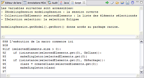 The Modelio script editor