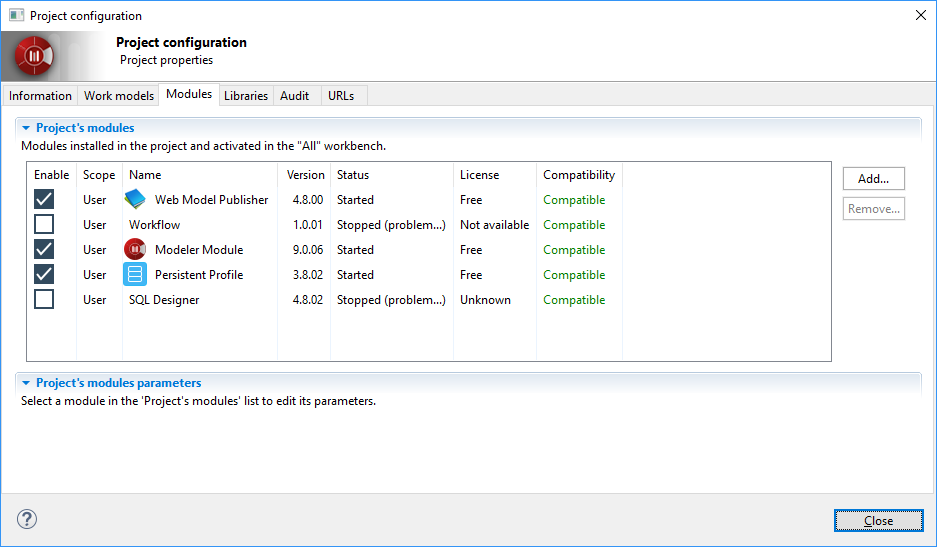 modelio project configuration