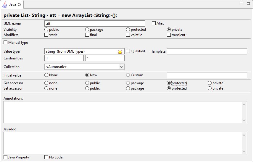 Attribute property view