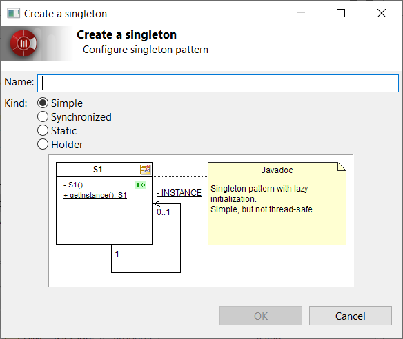 Singleton Pattern Dialog - Create